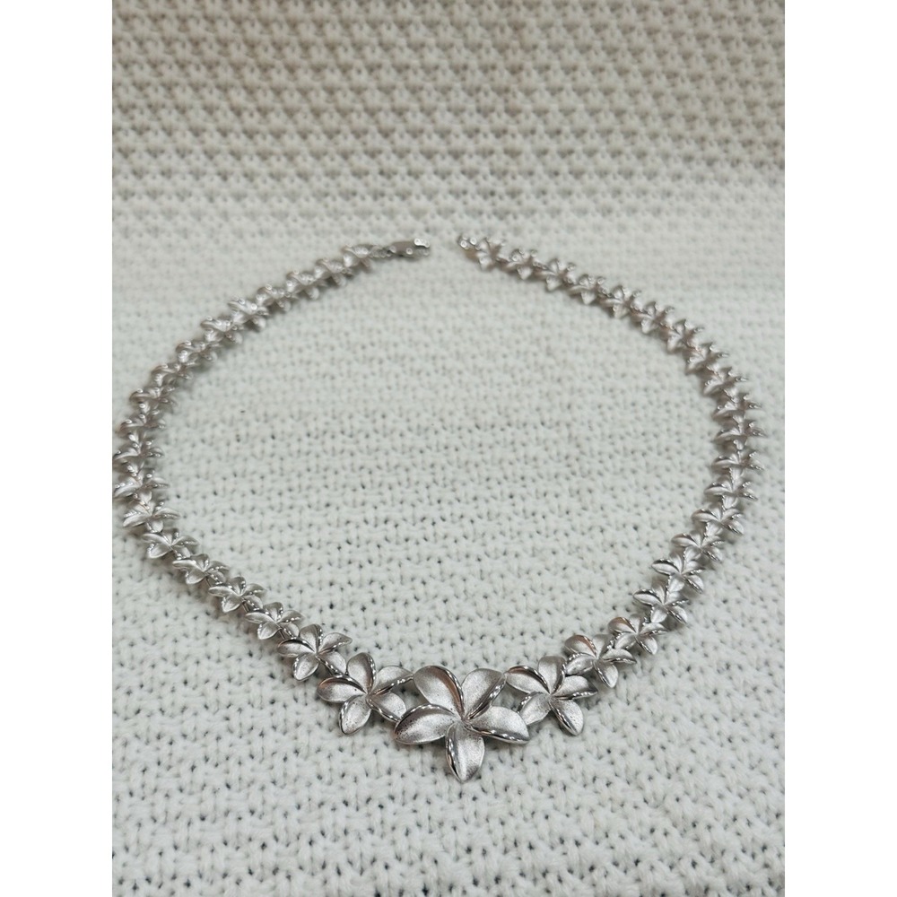Na Hoku 925 Sterling Silver Plumeria Graduated Link Necklace 18" Hawaiian